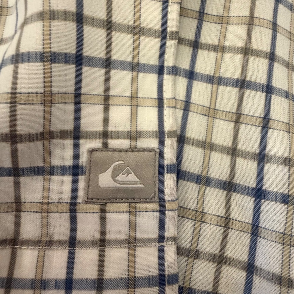 Quicksilver Men's Plaid White Blue & Tan, Sporty, Casual, California, Size Large - Picture 6 of 14